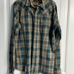 Plaid Wrangler Retro Button-Up Shirt in Blue‎ and Tan
